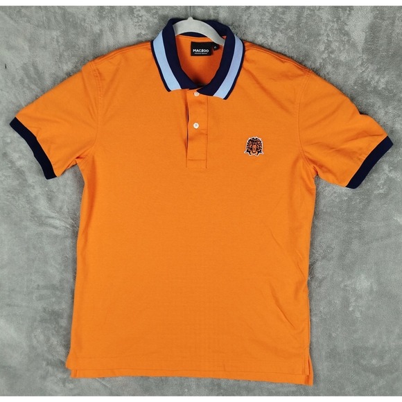 Maceoo Other - Maceoo Trim Cotton Orange Polo Shirt Mens L 4 Large Embroidered Lion Casual